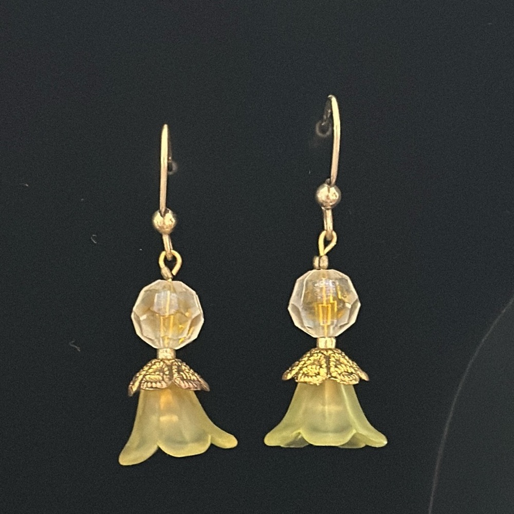 Yellow Bells and crystal gold wire earrings